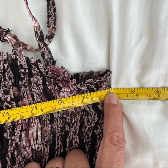 Maxi halter dress Small smocking pleats floral black&Pink-Japanese 0918 - Picture 9 of 13